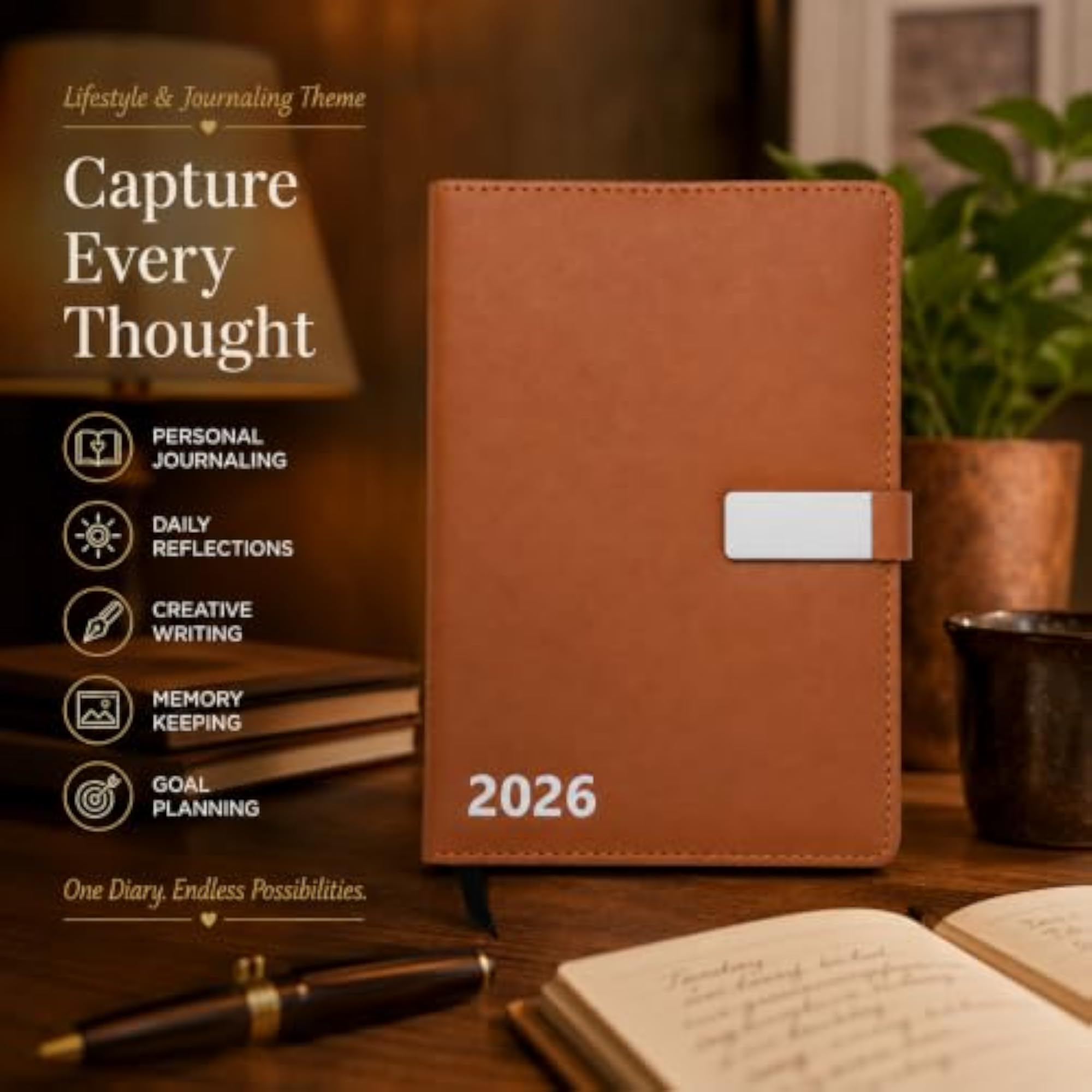 PU Leather Diary 2026 A5 Size Dated Daily Planner