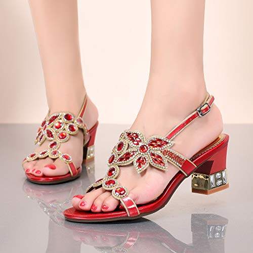 Image of Women's Handmade Rhinestones Crystal Heel Evening Bridal Wedding Prom Sandals Heeled 6.5 cm