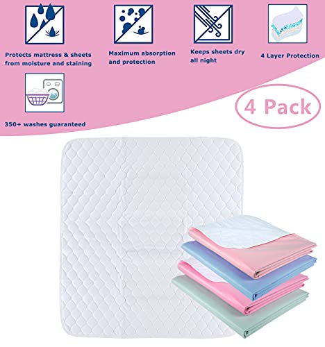 Waterproof Reusable Incontinence Bed Pads Washable Incontinence Underpads 8 Cups Absorbency,Mattress Protector For Adults, Kids And Pets(34”X 36” Inch 4 Pack) #TOP4