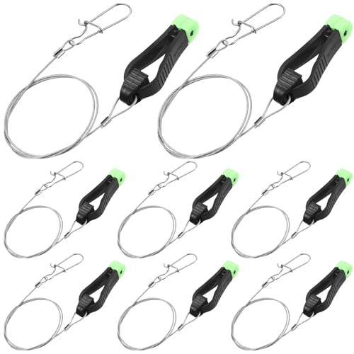 Hollowfly 8 Pcs Fishing Downrigger Release Clips Release Snap Weights Clips with Downrigger Line for Offshore Fishing Planer Board Weight Kite Trolling(Silver,17.72 Inch,C)