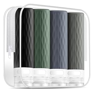 Travel Bottles for Toiletries, TSA Approved 3.4oz Travel Size Containers, BPA Free Leak Proof Silicone Traveling Bottles, Refillable Travel Essentials Kits for Shampoo Conditioner(4 Pack)-A