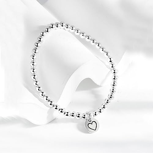 925 Sterling Silver Handmade Strand Chain Bracelet 4mm Bead Ball Stretch Bracelets for Women Silver Jewelry Gift4