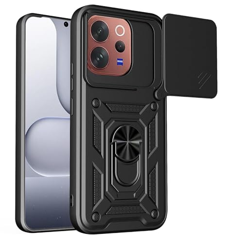 Image of Luxe Back Cover Compatible for Vivo V70 5G / Vivo V70 Elite 5G | D10 Tough Armor Case | Sliding Camera Shield | 360 Protection | Kickstand Ring Holder | Military-Grade Bumper Case - Black