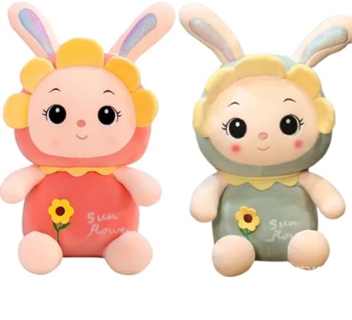 Image of Set of 2 Cute Sunflower Rabbit Bunny Stuffed Doll Plush Soft Toys Play for Kids Boys Girls, 35 cm