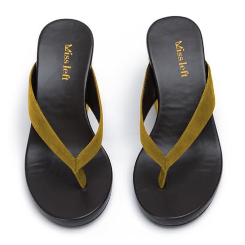 miss left Women Fashion Open Round Toe Flip Flops Wedge High Heel Slip on Mule Comfortable Summer Beach Casual Daily Slippers Size 4-16 US4