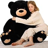 Tezituor 59in Big Teddy Bear Stuffed Animal, Giant Black Stuffed Animal for Baby Shower,Christmas,Valentine's Day or Birthday,5ft Life Size Large Plush Bear for Girlfriend Boyfriend Kids Adult