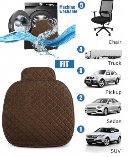 Image of Premium Breathable Car Seat Cover Cushion Universal Fit Velvet Seat Protector with Storage Pocket for Sedan, SUV, Truck & Office Chair Soft & Driving Comfort Pad 60x50 cm (1Pc) (Brown)