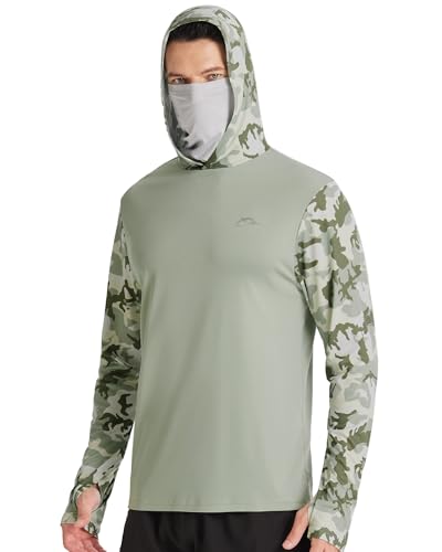 Image of FISHEAL Men's Performance Fishing Hoodie Shirt - UPF 50+ UV Sun Protection Long Sleeve Shirts with Mesh Face Mask