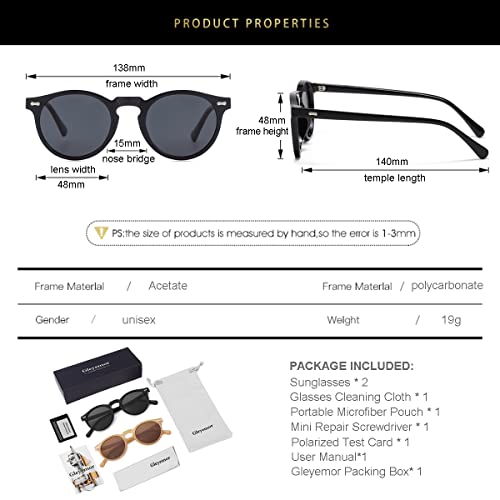Image of Gleyemor Vintage Polarized Sunglasses for Men Round Sunglasses UV400 Protection Retro Hand-crafted Acetate Frame
