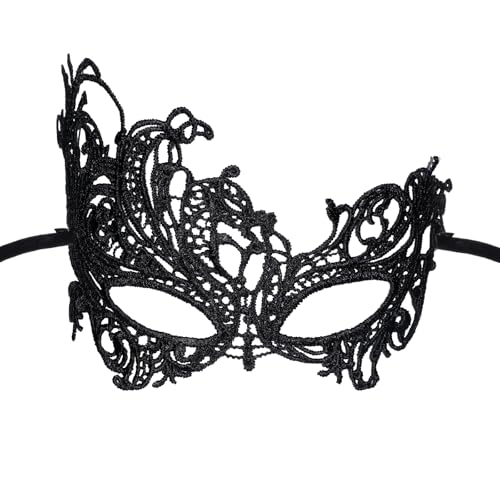 Prasacco Maskerade Maske, Schwarze Maskenball Spitzenmaske 22,5 x 14 cm Lace Augenmaske mit Verstellbaren Trägern für Maskerade, Bühnenauftritt, Rollenspiel, Halloween, Karneval, Weihnachten