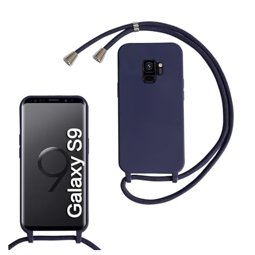 MBSLFY Silikon Handykette für Samsung Galaxy S9 Hülle mit Band,Silikon Necklace Handyhülle mit Abnehmbar Kordel zum Umhängen Stossfest Bumper Handy Schutzhülle für Samsung Galaxy S9, Navy blau