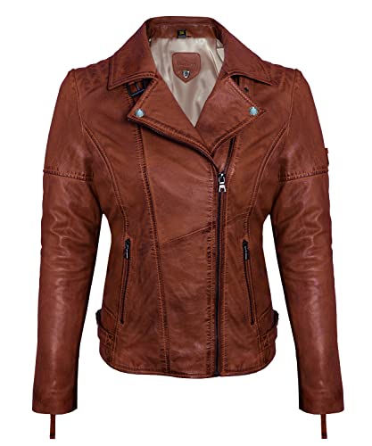Blueorn Heeda Damen Lederjacke Übergangsjacke aus feinstem Lammnappa Leder - Modernen Bikerjacke Echtleder Jacke mit Reverskragen