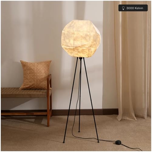 Image of FIG Living Luna Floor Lamp (Off White) | 140 cm Tall Standing Lamp | Handcrafted Lampshade with Knock Down Tripod Stand | Best for Home Decor, Living Room, Cafe & Restaurant | No Bulb