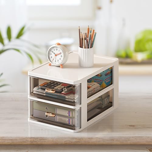 Genérico ​​Estructura portátil modular​​ Organizador de escritorio compacto de dos niveles con cajones, perfecto para guardar suministros, cosméticos y artículos pequeños. (White, 12.5cm)