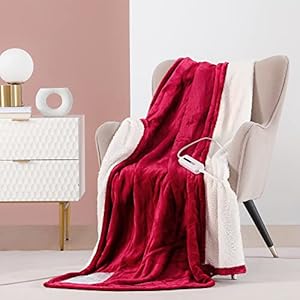 CORIWELL Heated Blanket Electric Throw – 50″ x 60″ Full Body Size Heating Blanket – 5 Heating Setting Soft Flannel Electric Blanket with 3 Hours Auto Shut Off, Machine Washable(Rose Red)