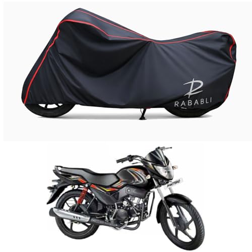 Image of Waterproof Bike Body Cover Compatible for | Mahindra Pantero KS | Taffeta Fabric, Red Piping Design, Bottom Elastic Fit | Dustproof, Sun UV & Rain Protection for All Bikes