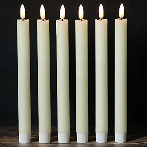 Wondise Ivory Flameless Taper Candles with Timer, 6 Pack Battery Operated LED Flickering 3D Flame Real Wax Candle, Halloween Christmas Thanksgiving Fireplace Decorations Cover