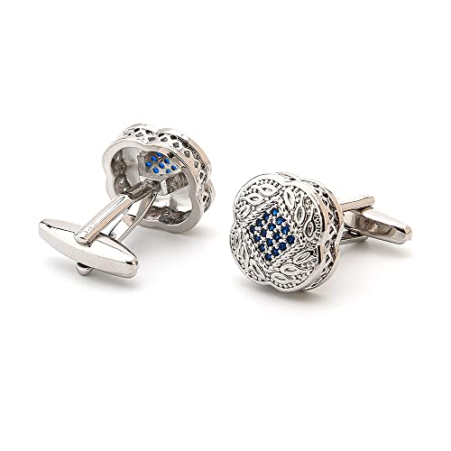Set de Mancuernillas para Hombre Plateadas con Circonia Azul miniatura 1