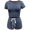 Womens Sexy 2 Pieces Short Set - Casual Sport Outfits Short Sleeve Top and Bodycon Short Pant Sportswear Set Activewear