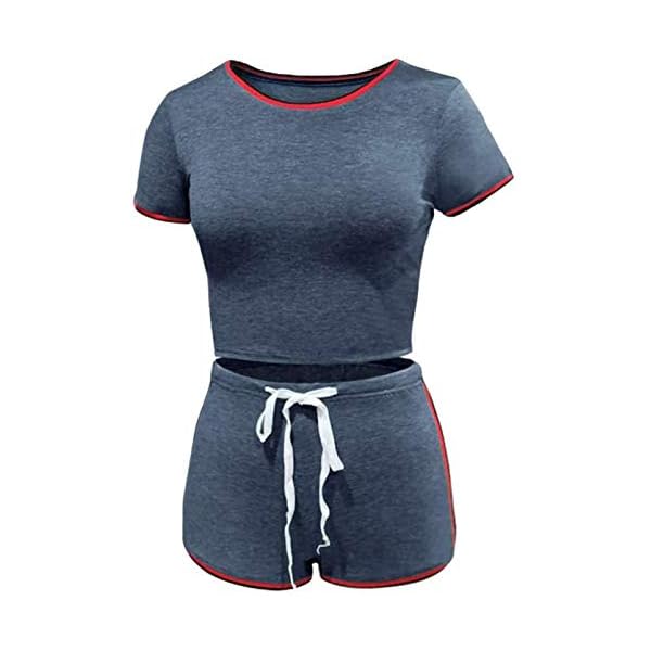 Womens Sexy 2 Pieces Short Set - Casual Sport Outfits Short Sleeve Top and Bodycon Short Pant Sportswear Set Activewear