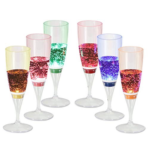 Signstek 6 Set LED Light Wine Flute Light Up Liquid Activated Champagne Glasses