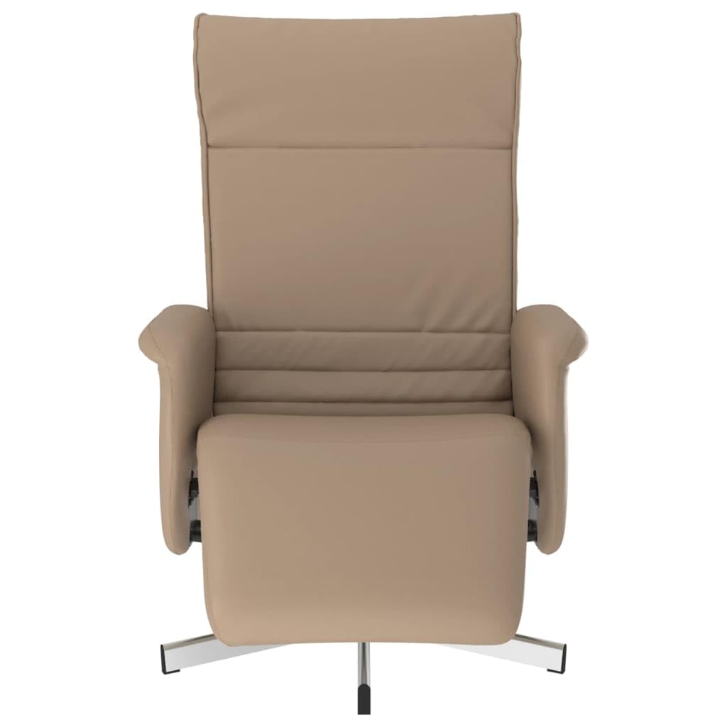 Fotel relaksacyjny z podnóżkiem, kolor brązowy cappuccino, ze sztucznej skóry, regulowany, obrotowy, z funkcją leżenia, ergonomiczny, wygodny, do salonu, biura, kącika do czytania, kominka