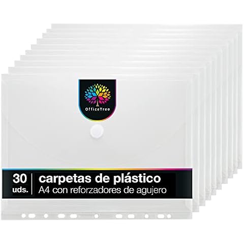 OfficeTree 30 x Carpetas plastico A4 archivables con 200 reforzadores de agujero Cover