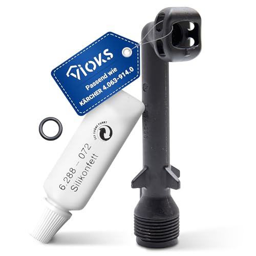 VIOKS Raccord de sortie de rechange pour Kärcher 4.063-914.0 40639140 - Raccord coudé - Sortie haute pression avec 20 g de graisse silicone et joint pour nettoyeur haute pression Kärcher K2 K3 K1