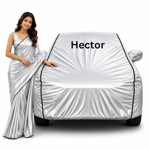 Image of 100% Waterproof Car Cover for Hector All Weather Protection with Mirror Pocket Inner Cotton Layer Triple Stitched Cover with Adjustable Belt Bottom Elastic to Secure Fit-Silver