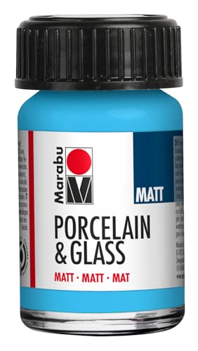 Marabu Pintura mate de porcelana cerámica y vidrio, azul claro, 15 ml, pintura y estampado, a base de agua, lavable, apta para lavavajillas