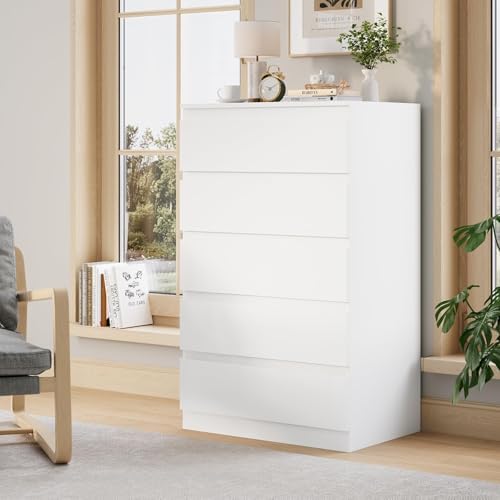 OtterOasis White Wood Dresser for Bedroom, 5 Drawer for Clothes S...