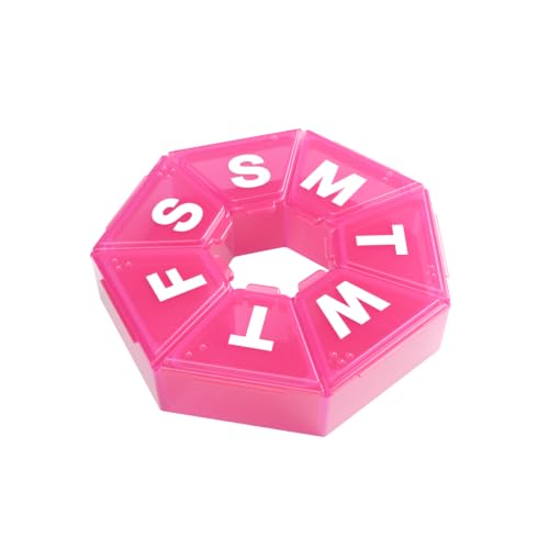 Image of Ezy Dose Weekly (7-Day) Pill Organizer, 7-Sided Medicine Planner, Pink | Compact Daily Round Vitamin & Supplement Medicine Case, Convenient and Easy to Use, Travel-Friendly Container, BPA-Free