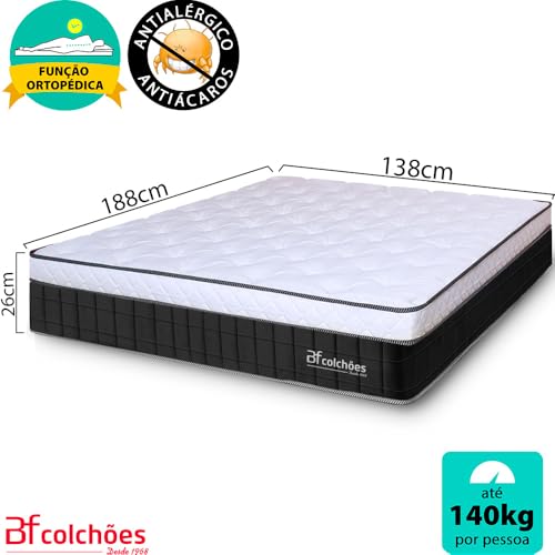Colchão Casal Molas Ensacadas Firme de Pillow Espuma D45 138x188X26 BF Colchões