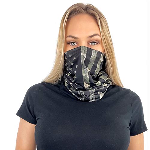 [5 Pack] Neck Gaiter - Face Mask - Made in USA. Green Camo/Eagle/Snow Flag/Black Camo/US Flag - Not Machine Specific2