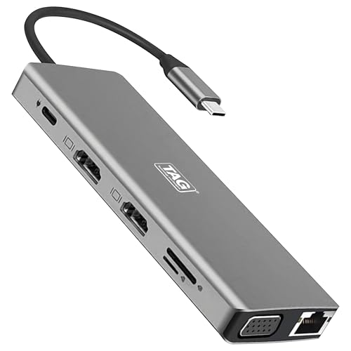 TAG 12 in 1 Type C Multiport Dock with Dual 4K HDMI, 4 USB 3.0, VGA, 100W PD, SD/TF Card Reader, Upto 1000M RJ45 lan, 3.5mm Audio | Compatible with All TypeC Devices, Macbook Pro Air, Laptops, Tablets (B0DBVVHGXP) Amazon Price History, Amazon Price Tracker