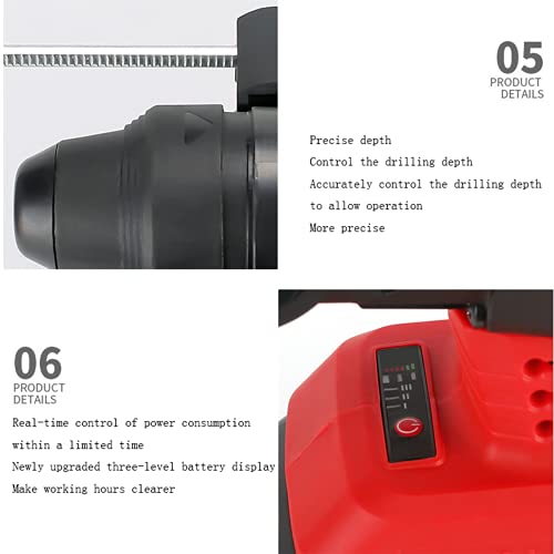 SXTYMV Bohrhammer Schlagbohrmaschine Abbruchhammer Hammerbohrmaschine Bürstenlose wiederaufladbare Lithiumbatterie in… – Bild 6