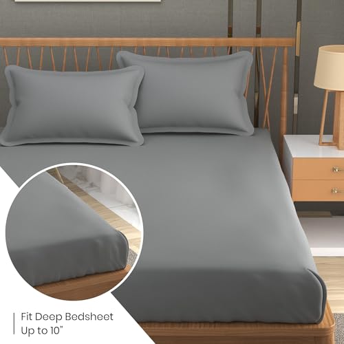 Drap de lit en microfibre gris 228x241 cm avec 2 taies - 5