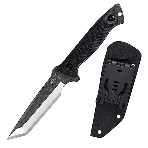 KHU Cuchillo Hoja Fija, Cuchillo Supervivencia Cuchillo Caza Cuchillo Bushcraft 420HC Acero Mango de Nylon Plástico, Outdoor Caza Camping Accesorios - Funda Kydex