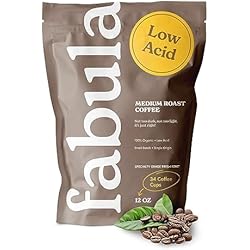 Fabula Low Acid Coffee Beans Whole, USDA Organic Coffee Beans Medium Roast - Non-GMO - No Molds - Mycotoxins Pesticides Free - Single Origin - 12 oz