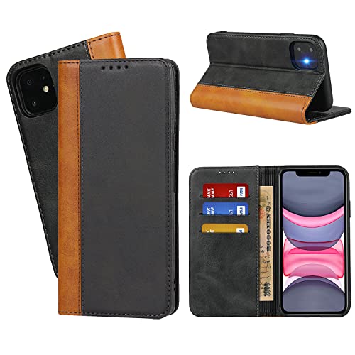 Étui portefeuille pour iPhone 11 Havaya housse clapet cuir synthétique noir et jaune