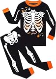 Kids & Toddler Boys Glow in the Dark Skeleton Pajamas with Candy 2 Piece Halloween Pjs Set Jammies 7t