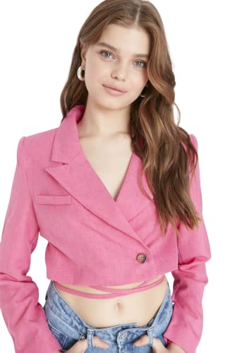 Manteau femme blazer ajusté en tissu uni et coupe croisée portefeuille