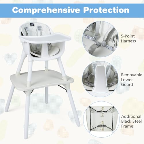 Image of BABY JOY High Chair, 5 in 1 Convertible Highchair for Babies & Toddlers | Booster Seat | Table and Chair Set | Infant Feeding Chair with Removable Tray, Safety Harness, Removable Cushion (White)