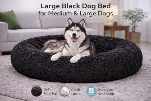 Image of ZEXSAZONE Summer Round Doughnut Comfortable Durable 2 in 1 and Washable Pet Bed | Cat Bed | Puppy Bed | Dog Bed | Medium Dog Bed for Cats Puppies Labrador German (Black, Large)