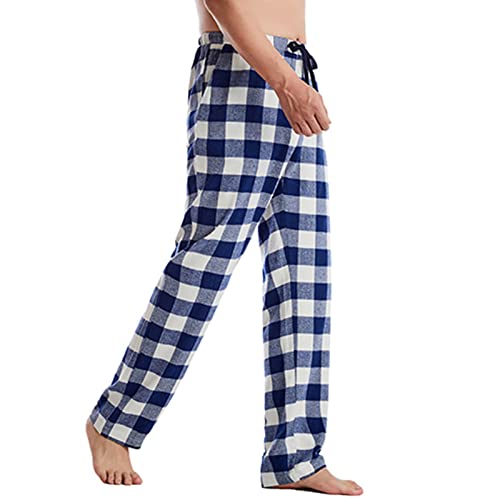 JEsilunmaMY Men's Plaid Sleep Pants Soft Cotton Flannel Pajama Bottoms with Elastic Waist Loose Warm Fleece Lounge Trousers2