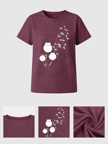 Image of Anbech Womens Dandelion Graphic T-Shirts Teen Girls Cute Sunflower Print Casual Tee Tops