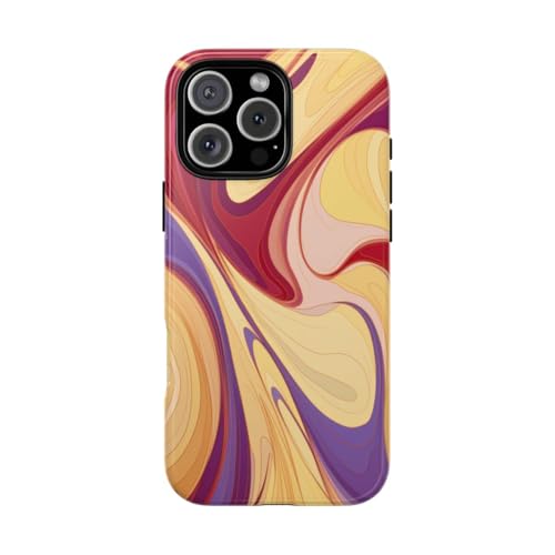 Coque rigide iPhone 16 Pro Max tourbillonnant bordeaux et jaune finition brillante luxe