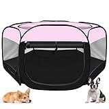 Dog Cat Playpen,Portable Pet Puppy Playpen,Rabbit Puppy Dog Play Pen for Indoors,Dogs Tent for Indoor Cats,Kitten Playpen,Collapsible Small Cats Crate Cage for Small Dogs with Carrying Case(Pink, S)