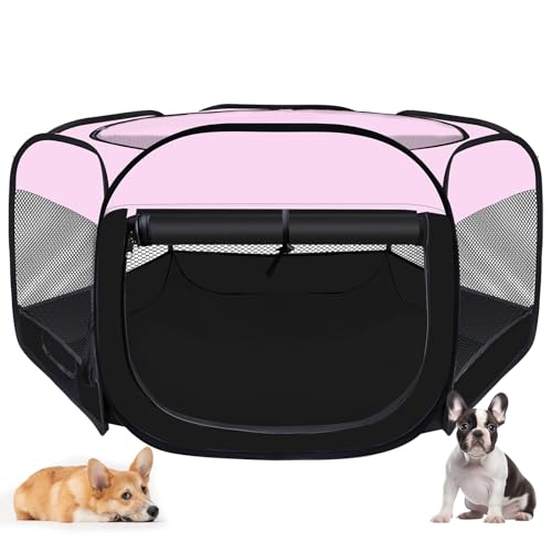 Dog Cat Playpen,Portable Pet Puppy Playpen,Rabbit Puppy Dog Play Pen for Indoors,Dogs Tent for Indoor Cats,Kitten Playpen,Collapsible Small Cats Crate Cage for Small Dogs with Carrying Case(Pink, S)