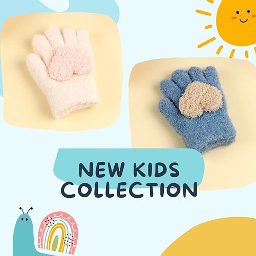Image of Tomorrow Kids Winter Gloves | Warm Faux Wool Thermal Gloves for 3-8 Year Olds | Elastic Knit Gloves with Hart Pattern | Ideal for boy and girls